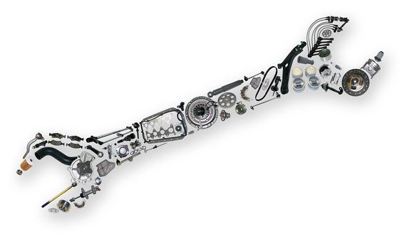 A wrench made out of parts on a white background