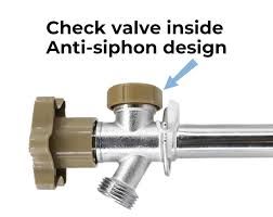 Chrome anti-siphon hose bib with brass handle and labeled check valve inside
