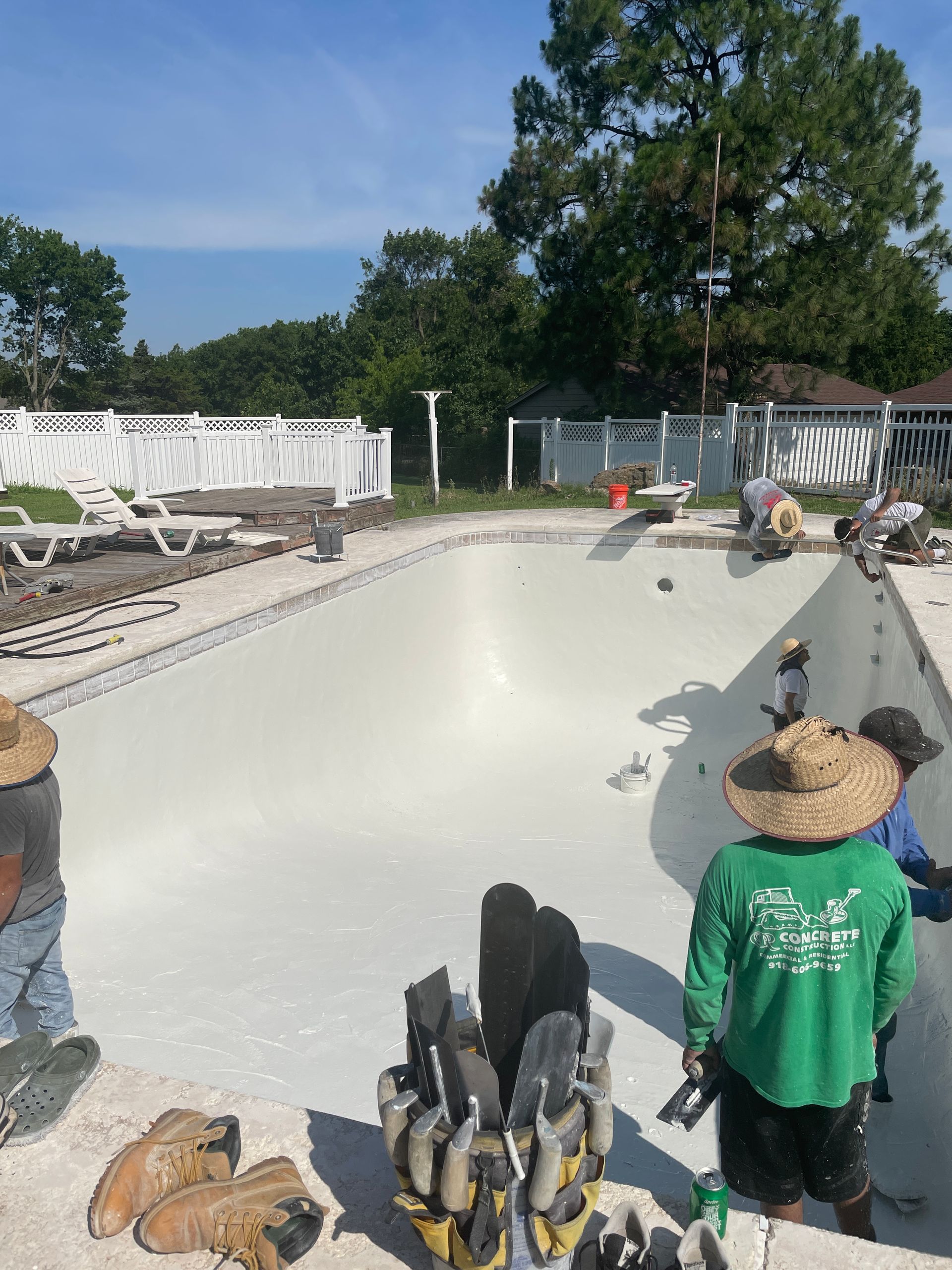 Tulsa Pool Remodel Replaster Retile with White Plaster