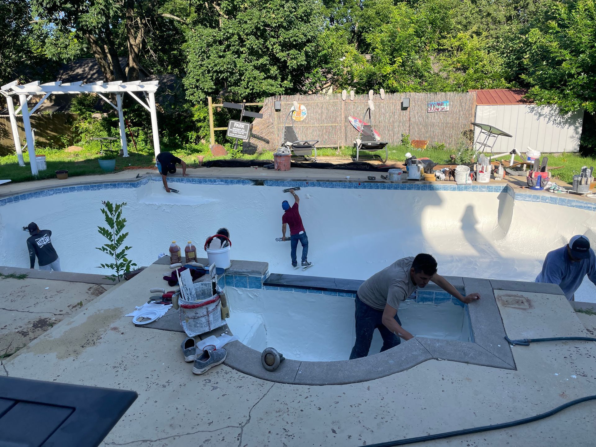 Tulsa Pool remodel pool replaster spa replaster tile repair with white plaster