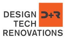 The logo for design tech renovations is orange and black.