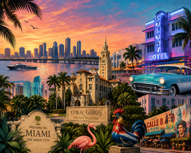 Miami Beach Ocean Drive at sunset