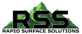 The logo for Rapid Surface Solutions features the black text "RSS" in front of a stylized green mountain illustration.