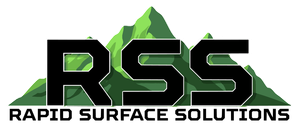 The logo for Rapid Surface Solutions features the black text "RSS" in front of a stylized green mountain illustration.
