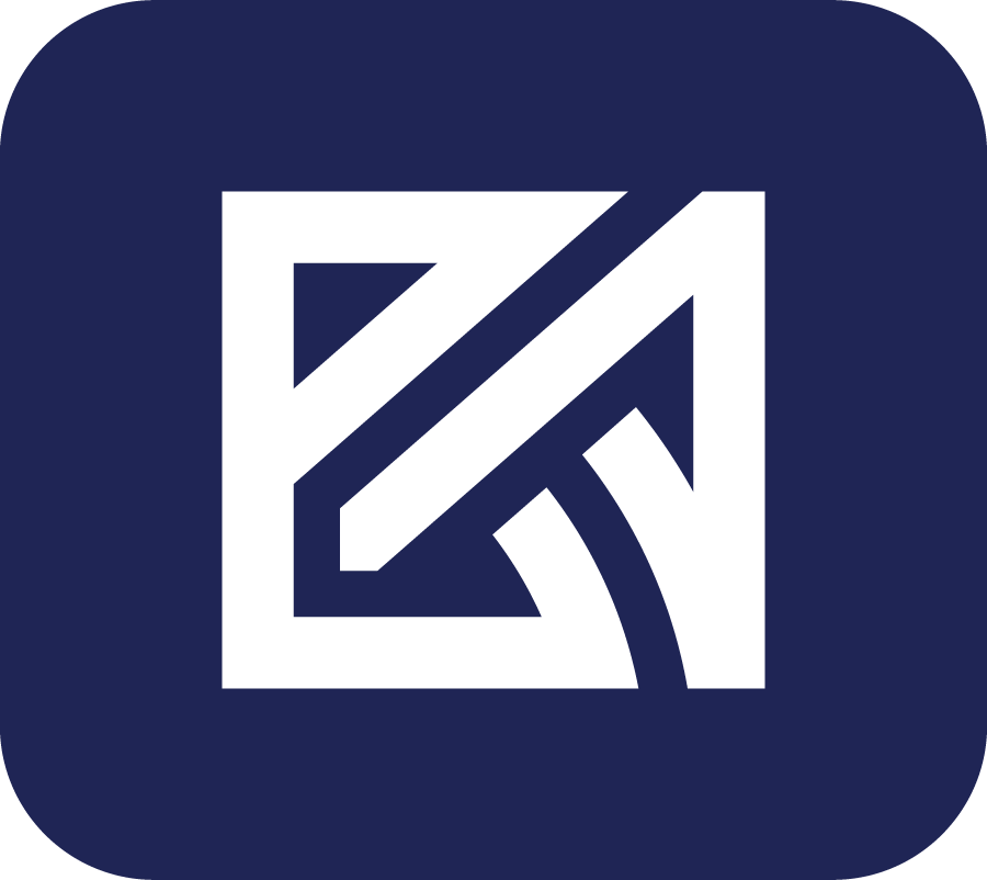 White abstract arrow logo on a dark blue rounded square app icon