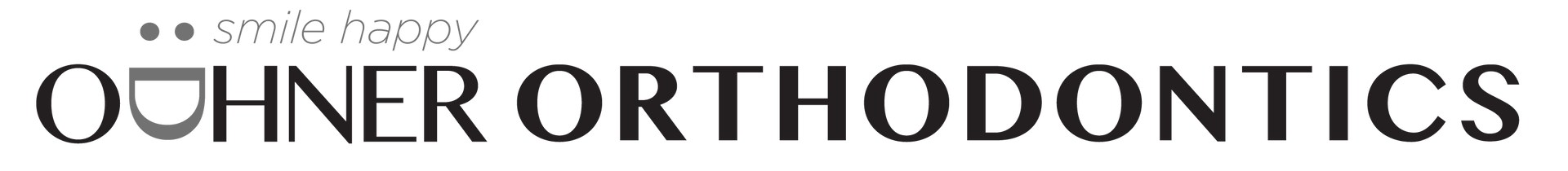 Oehner Orthodontics logo with black text and a stylized blue bracket icon