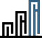 Abstract logo of three vertical geometric shapes in black and blue on a white background