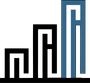 Abstract logo of three vertical geometric shapes in black and blue on a white background