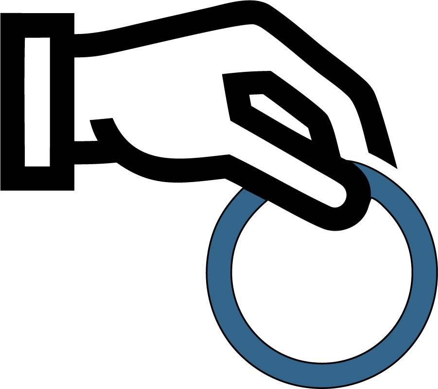 Hand holding a blue ring icon