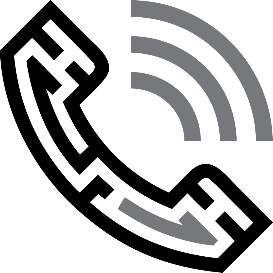 Black phone handset icon with gray signal waves on a white background
