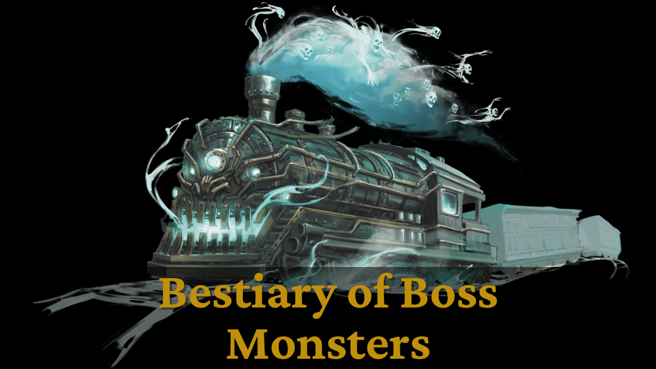 Sinister, ghostly train with glowing teeth and billowing smoke, text overlay 