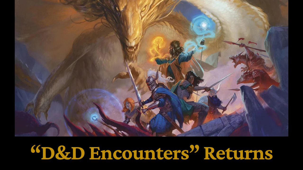 An adventuring party battles a large gold dragon An adventuring party battles a large gold dragon