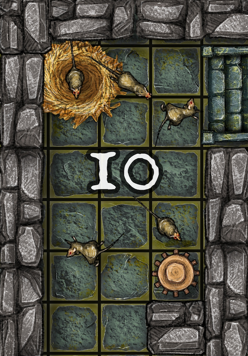 Dungeon A Day - Cragcoast Waterway Day 10 A dungeon puzzle with mice, a nest, a gate, and the letters