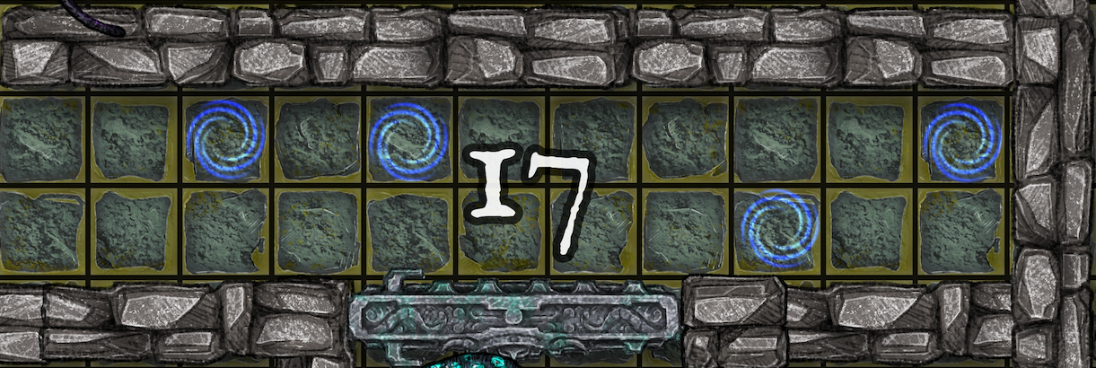 Dungeon A Day - Cragcoast Waterway Day 17 Dungeon floor with blue swirl symbols and the number 17.