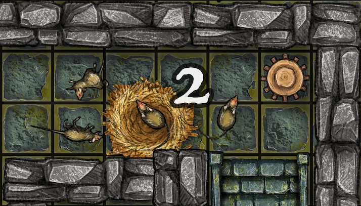 Dungeon A Day - Cragcoast Waterway Day 2 A dungeon scene with a bird's nest, two mice, and the number