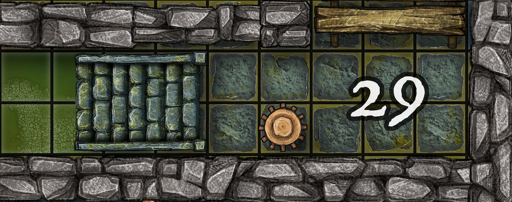 Dungeon A Day - Cragcoast Waterway Day 29 Dungeon tile with a barred gate, a circular object, and the number 29.