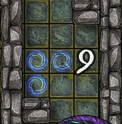 Dungeon A Day - Cragcoast Waterway Day 9 Nine is on a grid with portals; stone walls border the play area.