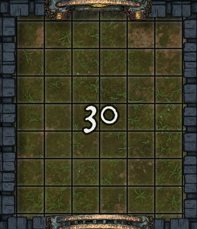 Dungeon A Day Furiaes Castle Map 30 A grassy courtyard with the number 30 on it.