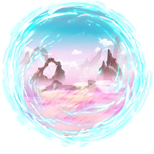 Fantasy landscape in a glowing blue sphere