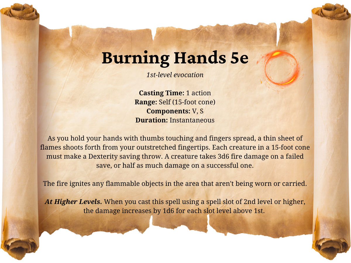 Burning Hands 5e - D&D 5th Edition Spell Book - Eternity TTRPG