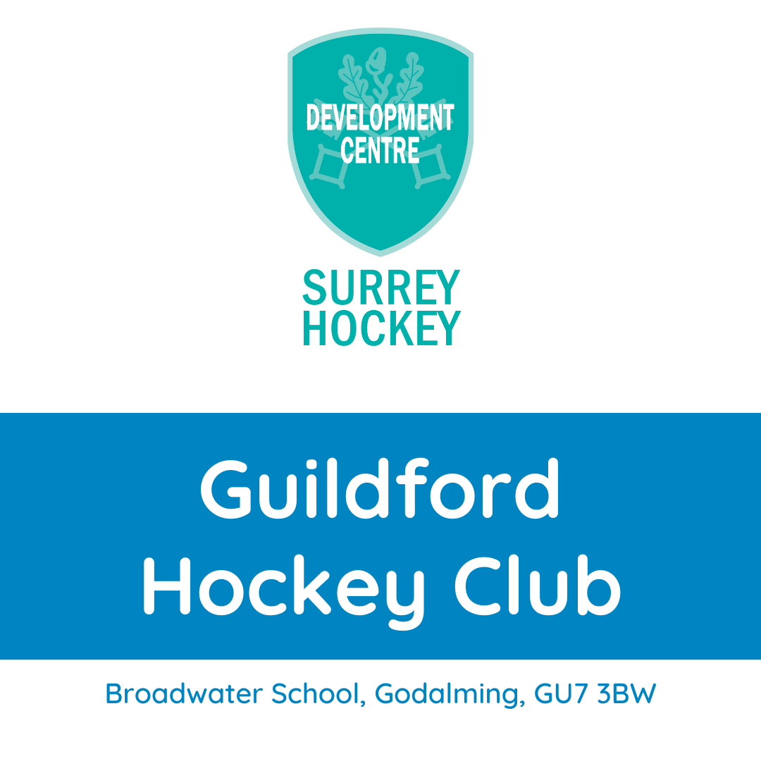 A blue and white sign for guildford hockey club