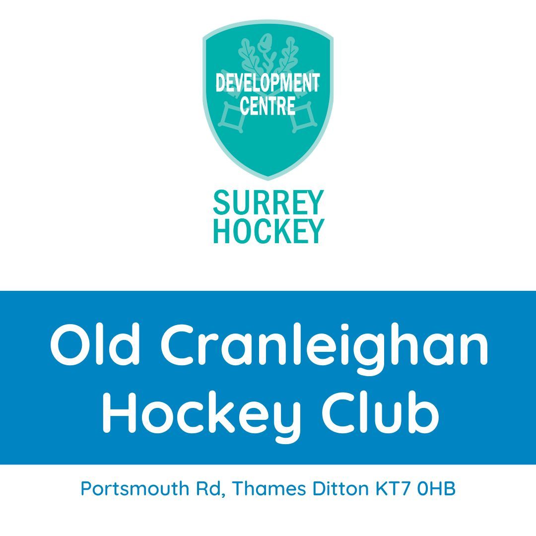 Old Cranleighan Hockey Club sign with Surrey Hockey Development Centre logo and Portsmouth Rd, Thames Ditton address