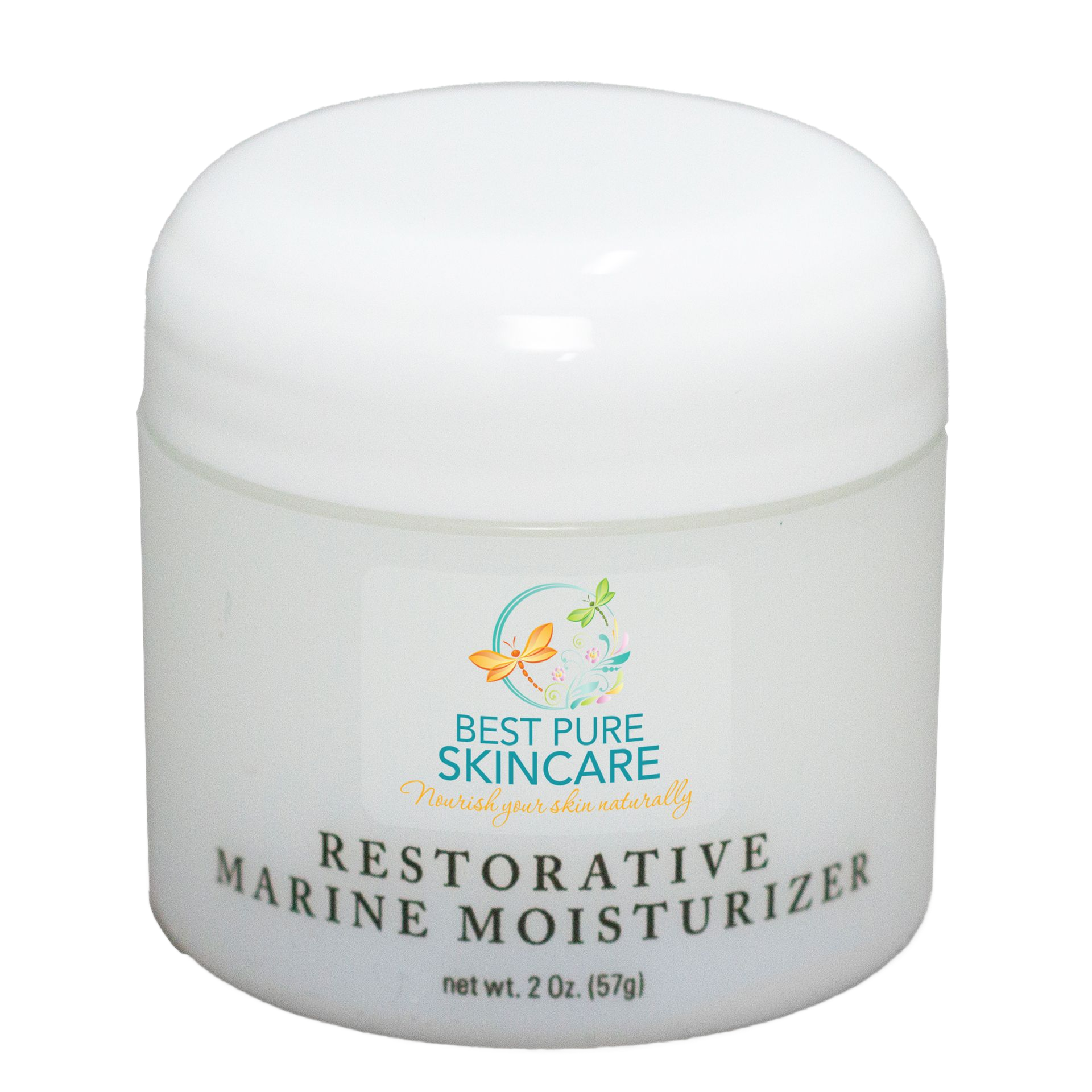 White jar of Best Pure Skincare Restorative Marine Moisturizer with dome lid