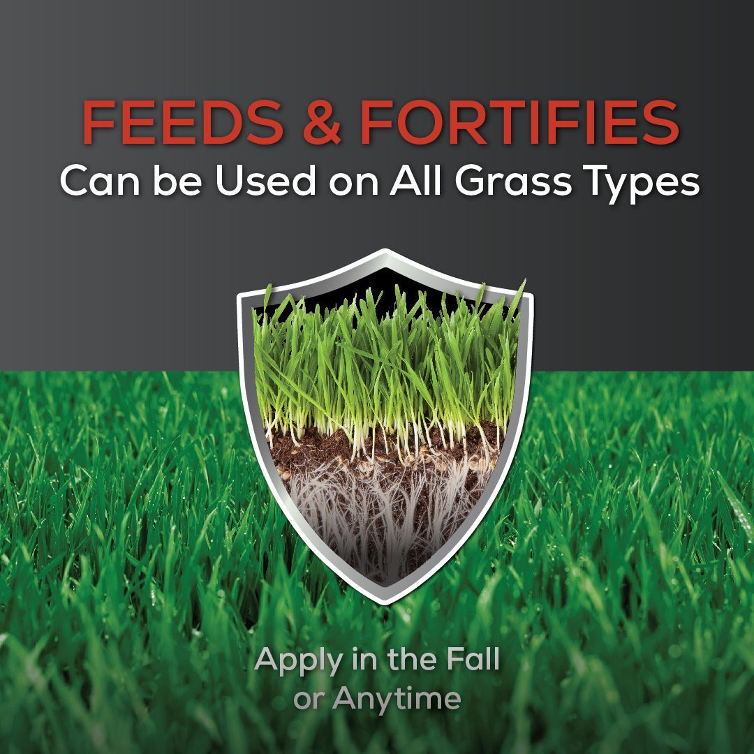 A poster that says feeds and fortifies can be used on all grass types