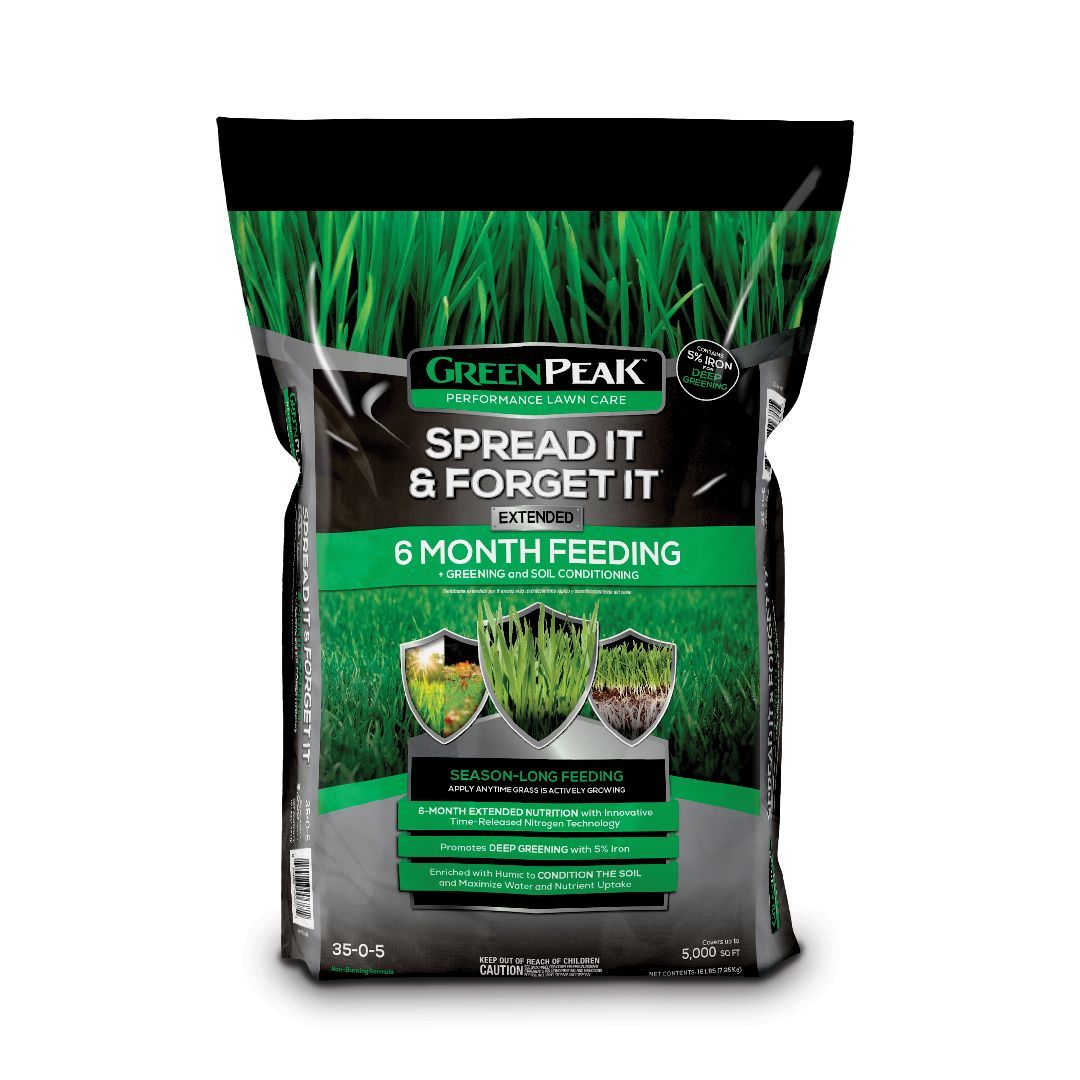 A bag of green peak spread it and forget it 6 month feeding fertilizer