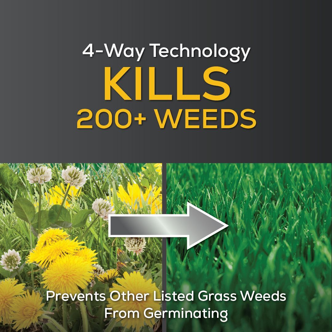 A 4 way technology kills 200+ weeds and prevents other listed grass weeds from germinating.