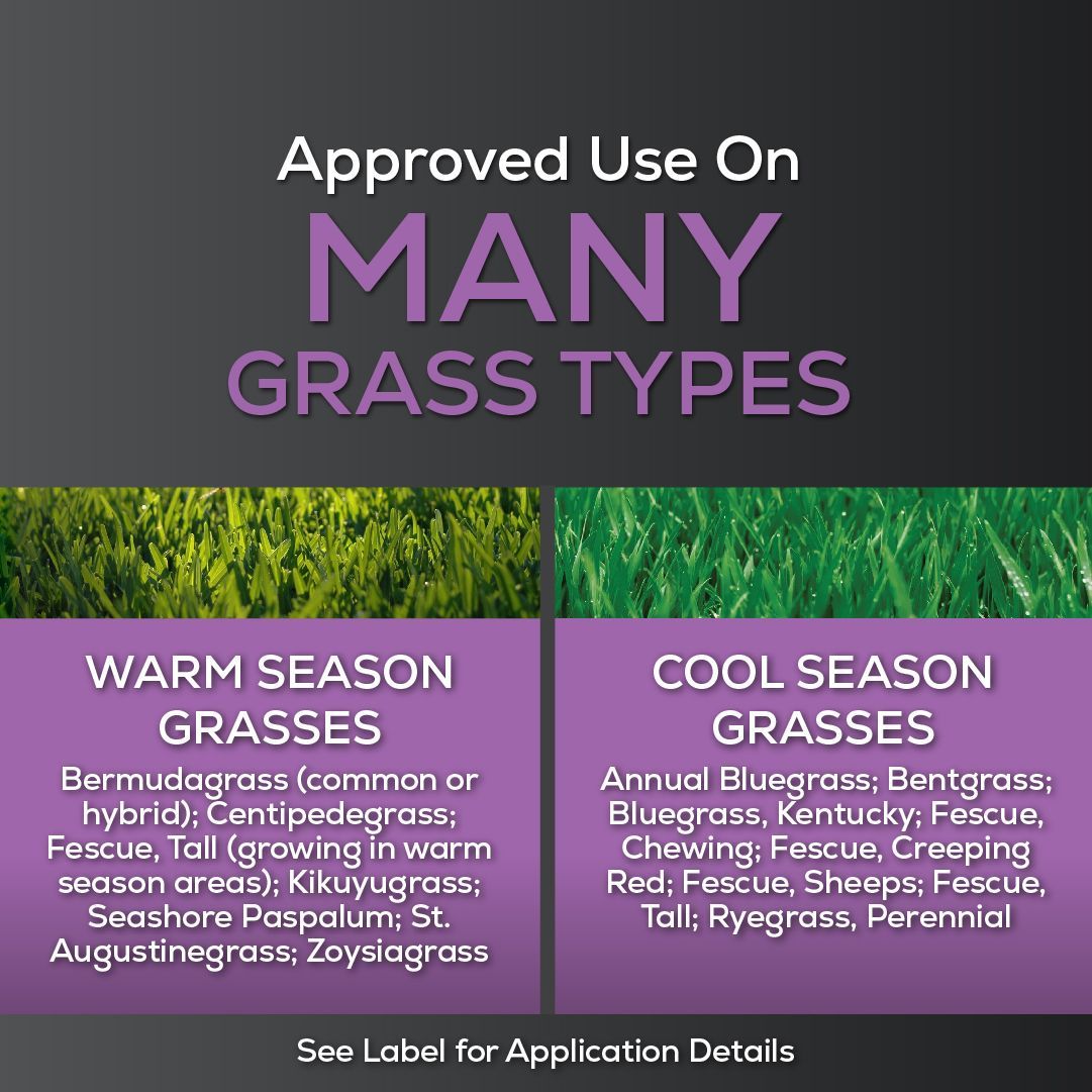 A poster that says approved use on many grass types