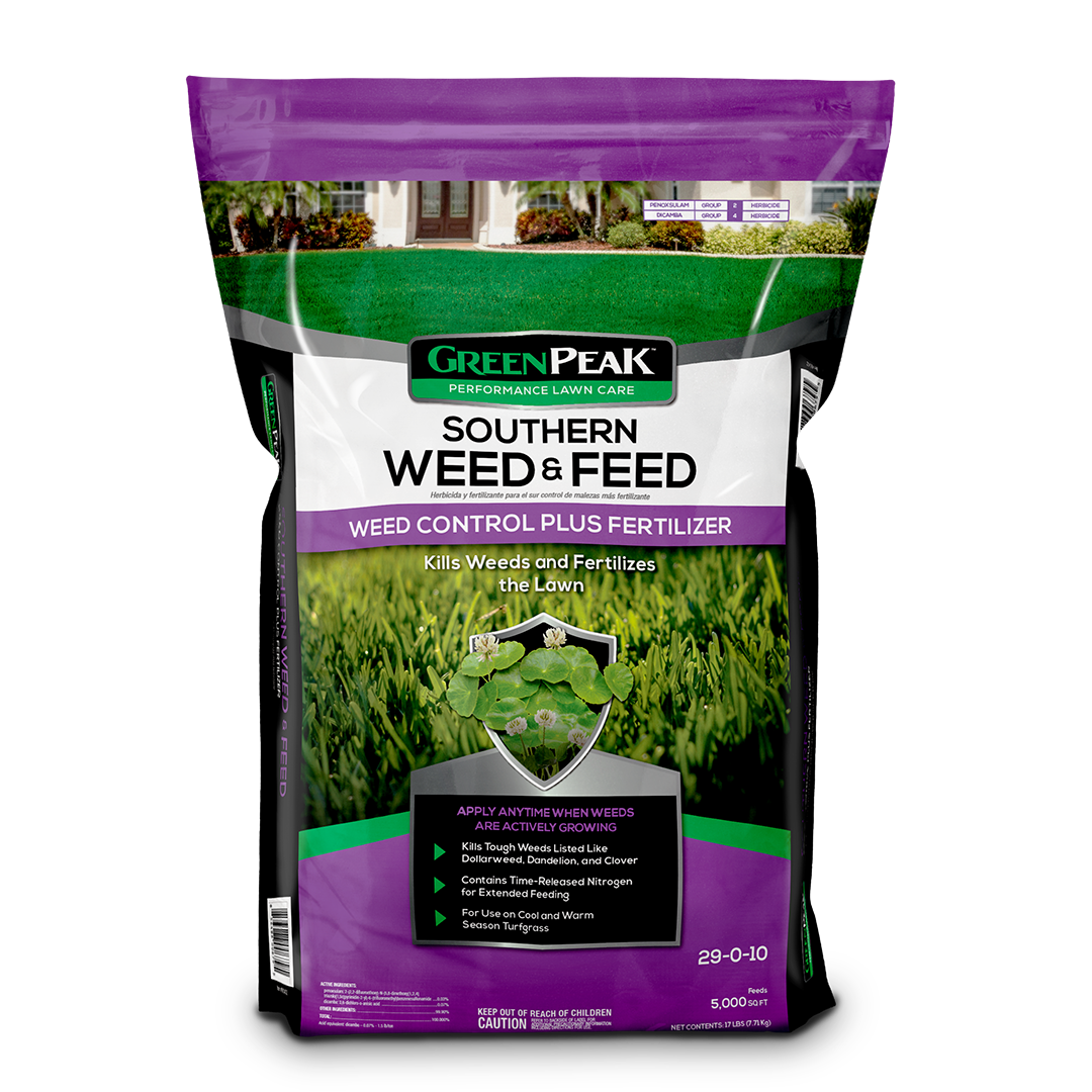 A bag of green peak southern weed & feed