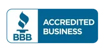 BBB Accredited Business logo in blue and white with the Better Business Bureau torch icon