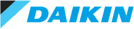 A blue logo for daikin on a white background