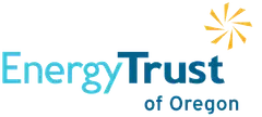 The logo for energy trust of oregon is blue and yellow.