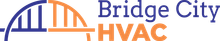 A logo for bridge city hvac with a bridge in the middle