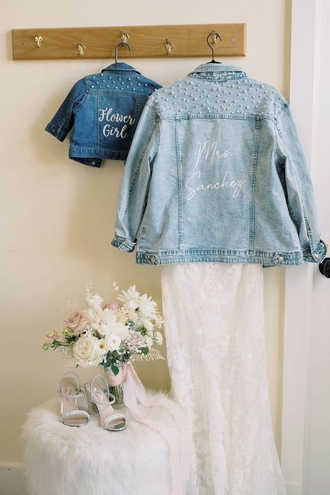 Two denim jackets, one labeled 