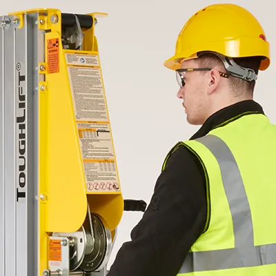 Cable guard with operational and safety decal.