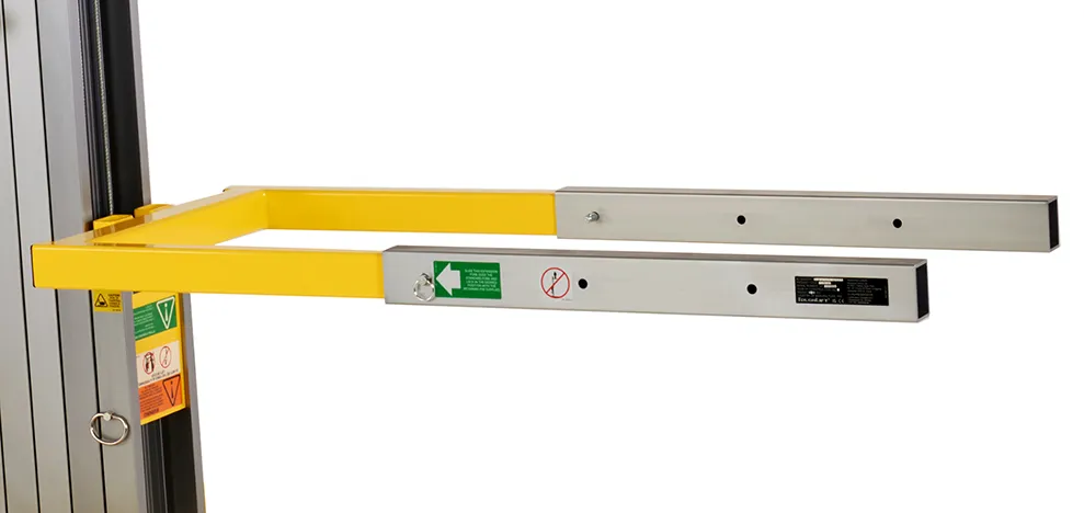 Extension Forks accessory fitted to the standard forks on a ToughLift material lift.