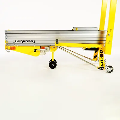 Long loading wheels/handles shaft so that the mast is horizontal when the machine is laid back for transport.