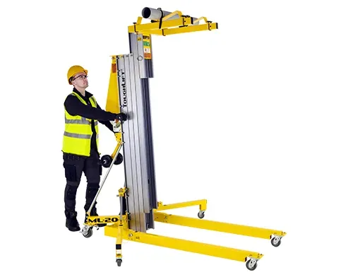 ToughLift Material Lyfter tillbehör för rörvagga laddat med ett rör med upplyft vagn.