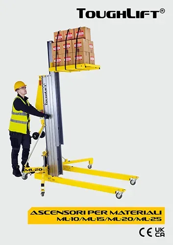 CLICCA QUI per scaricare la brochure sui sollevatori di materiali ToughLift® Copertina della brochure sui sollevatori laterali ToughLift.