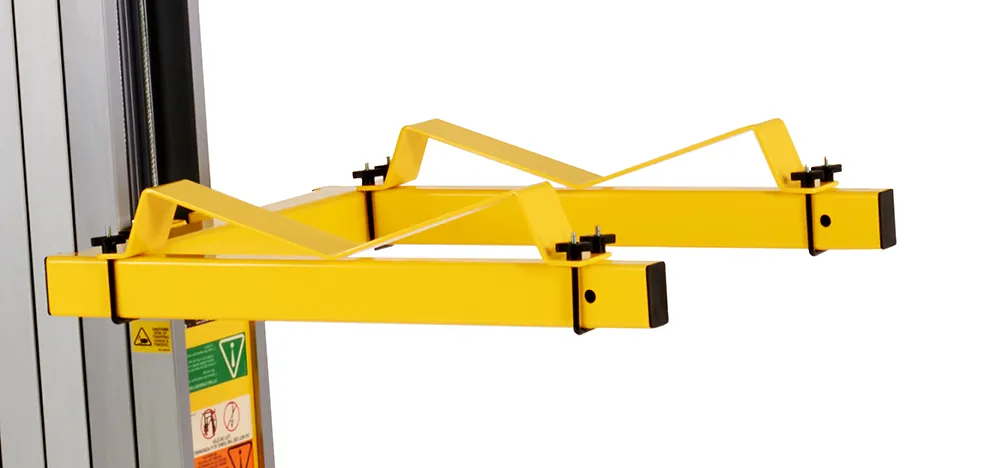 Pipe cradle accessory fitted to the standard forks on a ToughLift material lift.