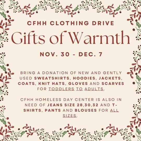 A poster for a clothing drive called gifts of warmth