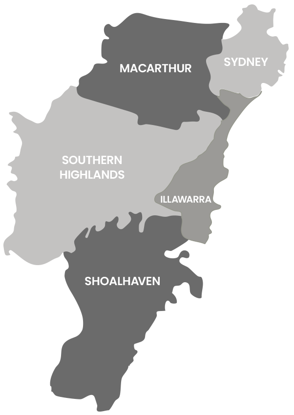 Map of New South Wales, Australia, With Regions Labeled — Onyx Detailed Joinery in Unanderra, NSW