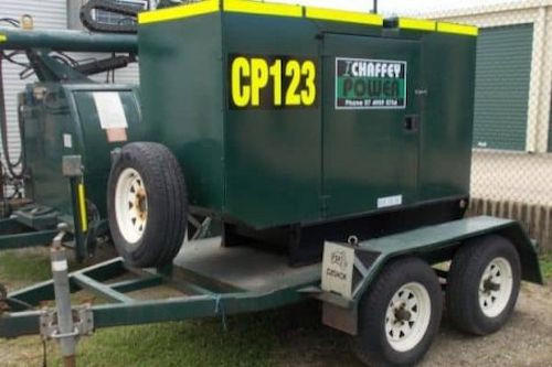 A Green Trailer With a Generator on It That Says Cp123 — Chaffey Power in West Mackay, QLD