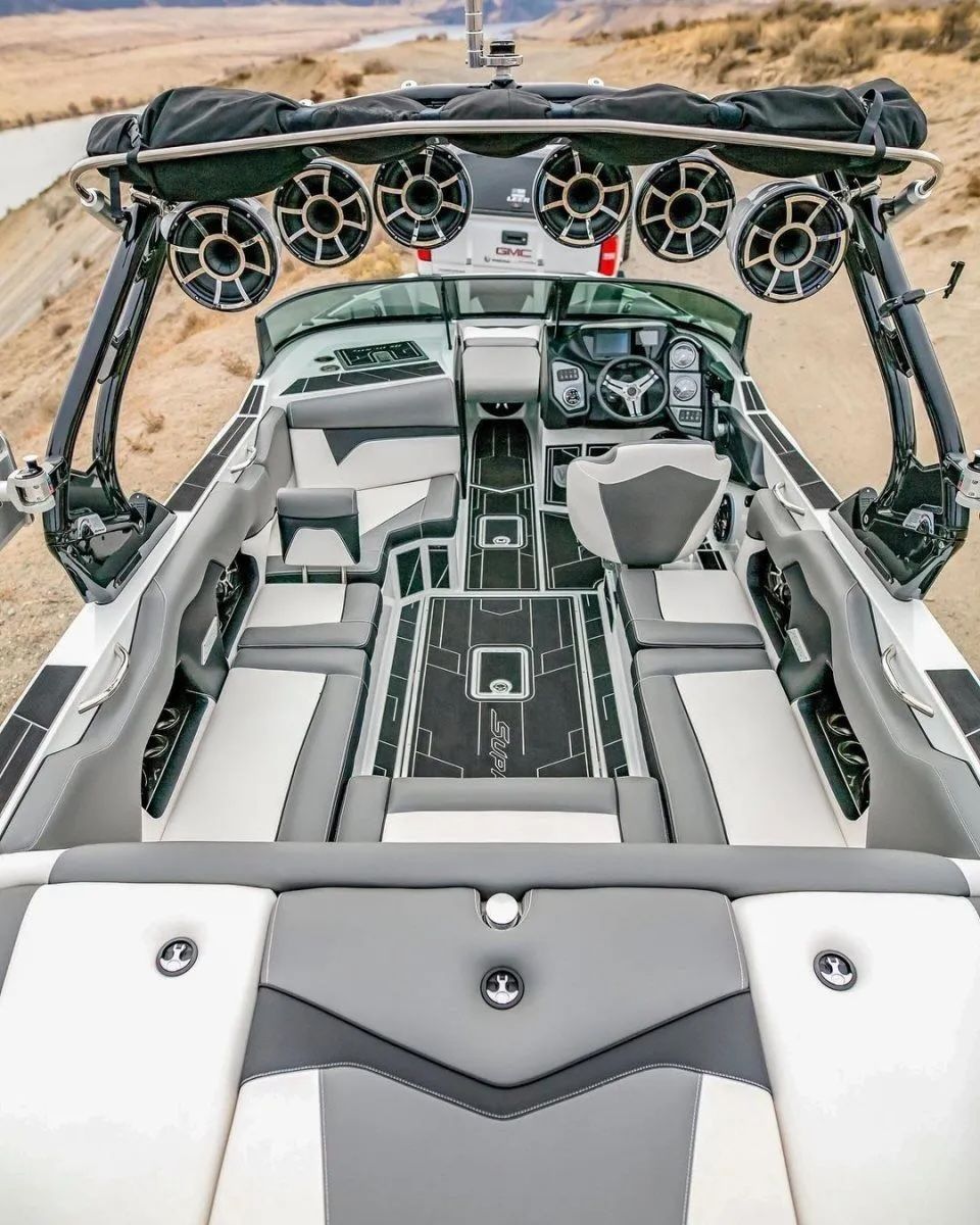 Wakeboard boat with tower speakers installed by West Coast