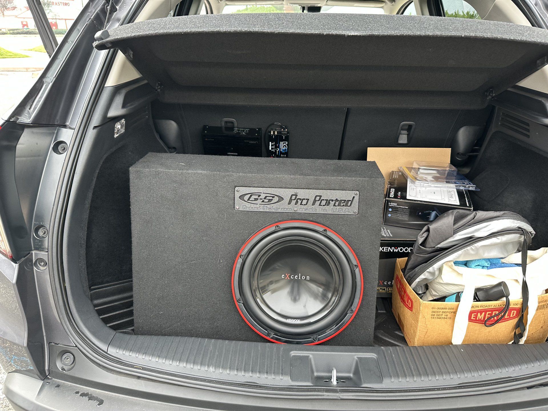 Ported subwoofer enclosure installed in the cargo area of a Honda HR-V