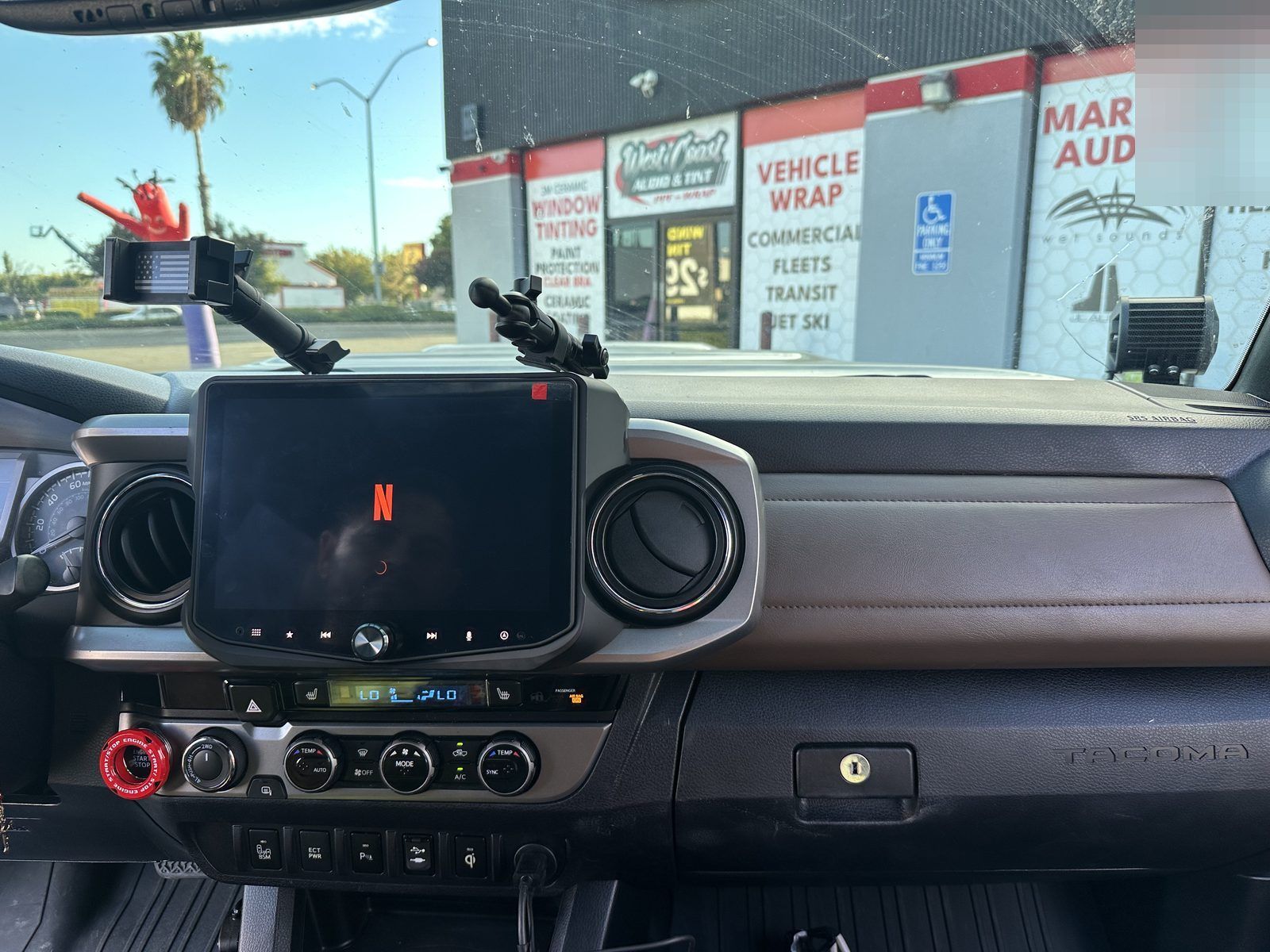 Toyota Tacoma dash with a floating touchscreen head unit installed