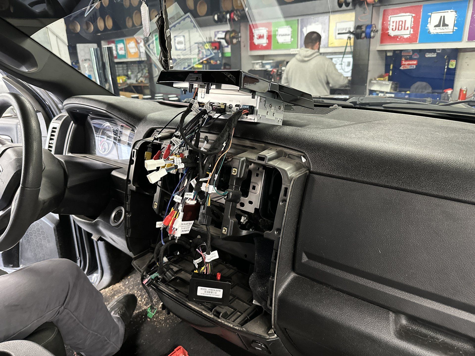 Ram 1500 dashboard removed during a head unit installation